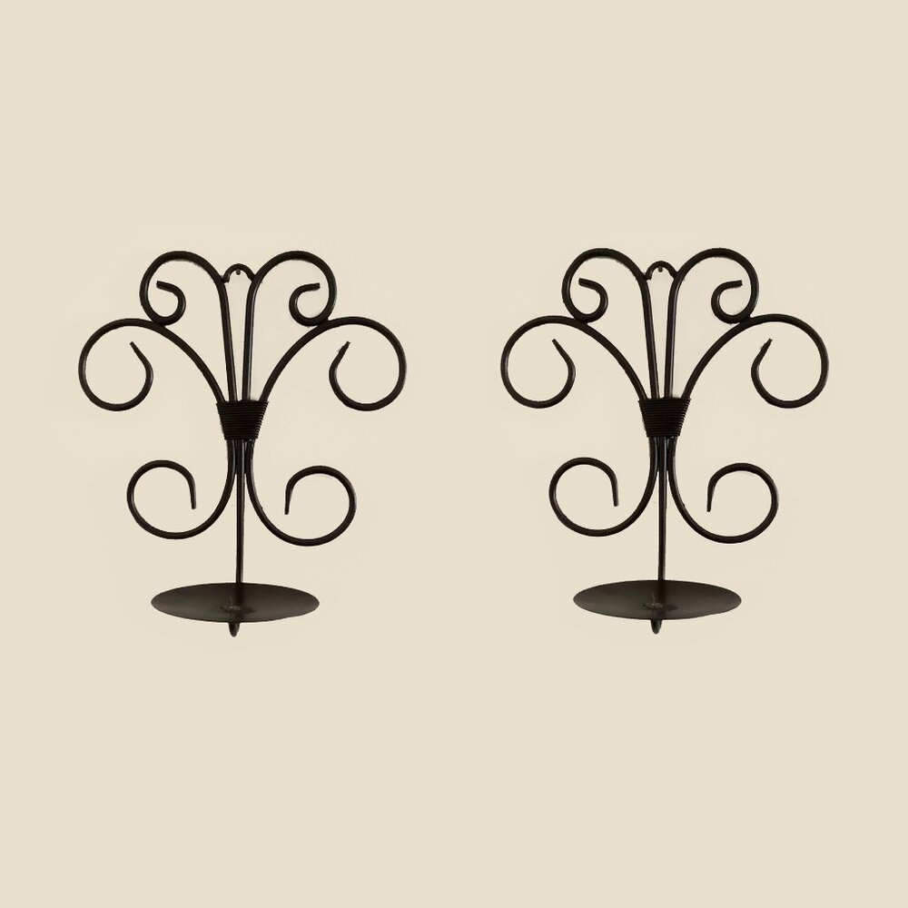 SET OF 2 Bronze/Brown Scrolled Wrought Iron Wall Sconces